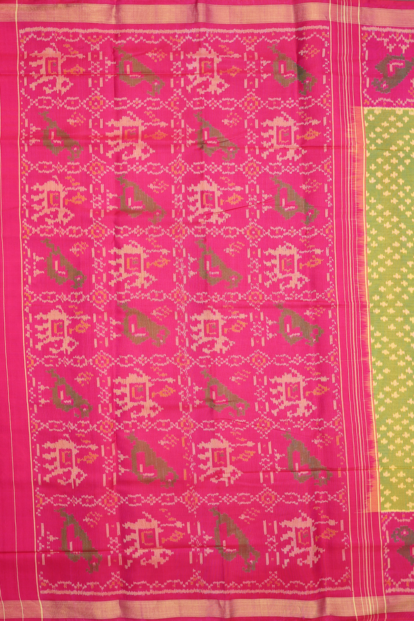 Patola Silk Saree In Green With Diamond Design