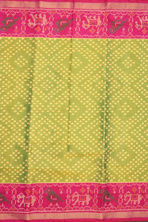 Patola Silk Saree In Green With Diamond Design