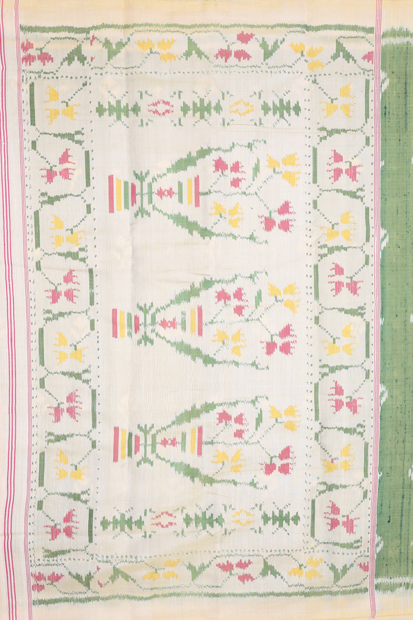 Patola Silk Saree In Green With Printed Buttas