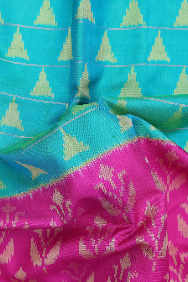 Patola Silk Saree In Green With Printed Design