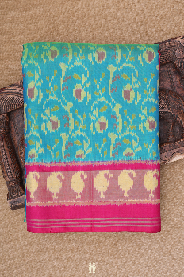 Patola Silk Saree In Greenish Blue With Allover Design