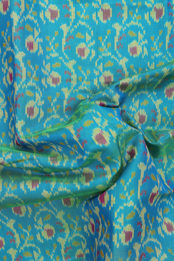 Patola Silk Saree In Greenish Blue With Allover Design