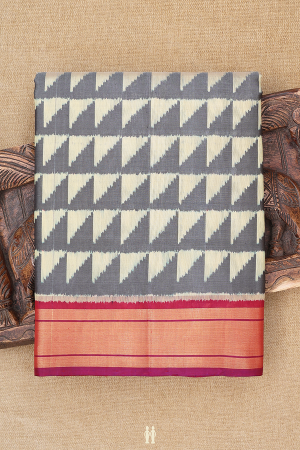 Patola Silk Saree In Grey And Cream With Geometric Design