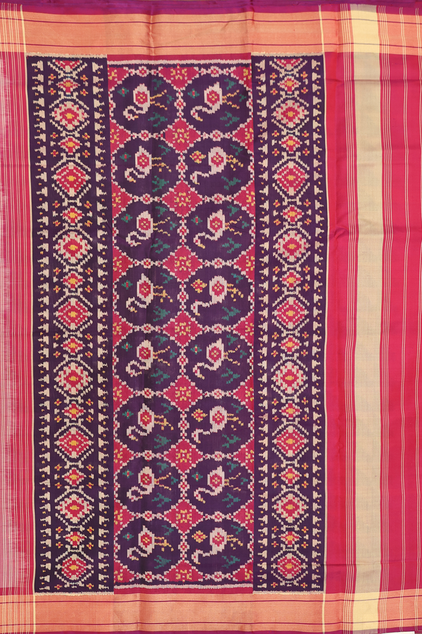 Patola Silk Saree In Grey And Cream With Geometric Design