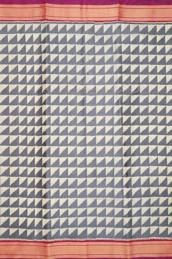 Patola Silk Saree In Grey And Cream With Geometric Design