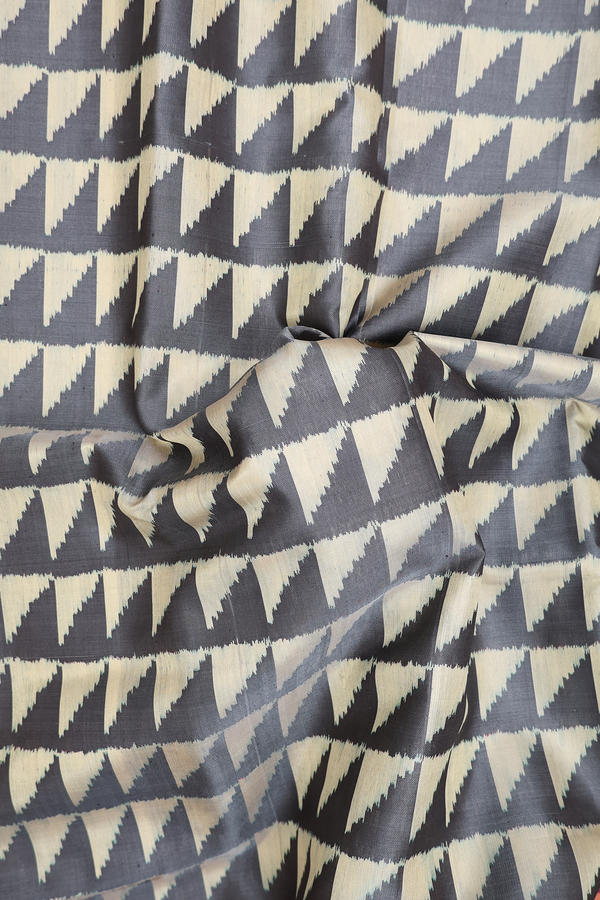 Patola Silk Saree In Grey And Cream With Geometric Design