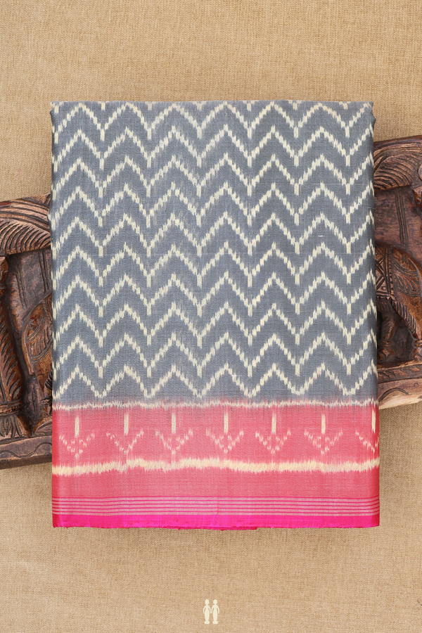 Patola Silk Saree In Grey With Chevron Design