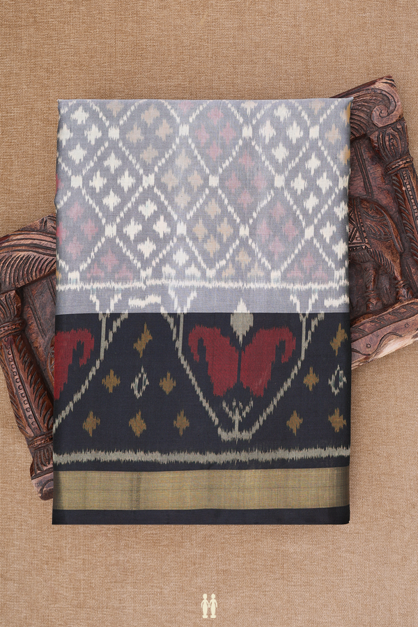 Patola Silk Saree In Grey With Diamond Design