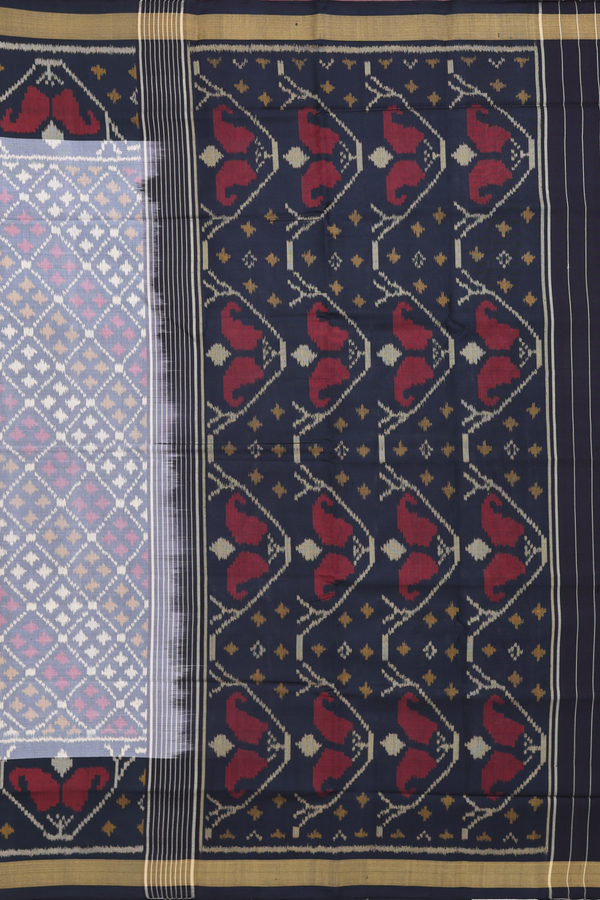 Patola Silk Saree In Grey With Diamond Design