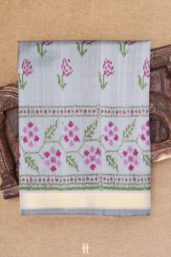 Patola Silk Saree In Grey With Floral Design