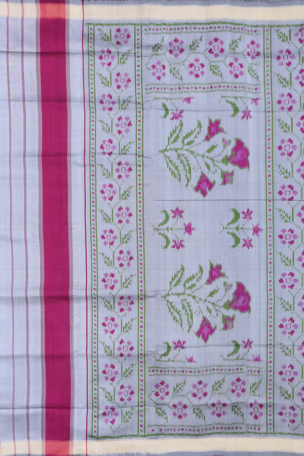 Patola Silk Saree In Grey With Floral Design
