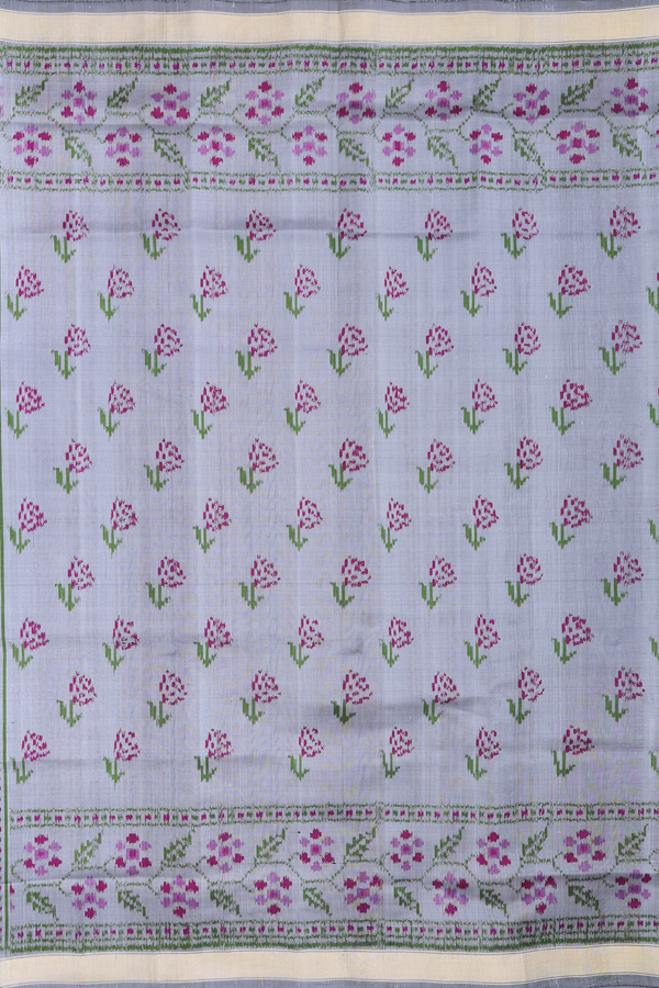 Patola Silk Saree In Grey With Floral Design