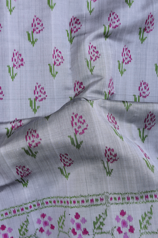 Patola Silk Saree In Grey With Floral Design