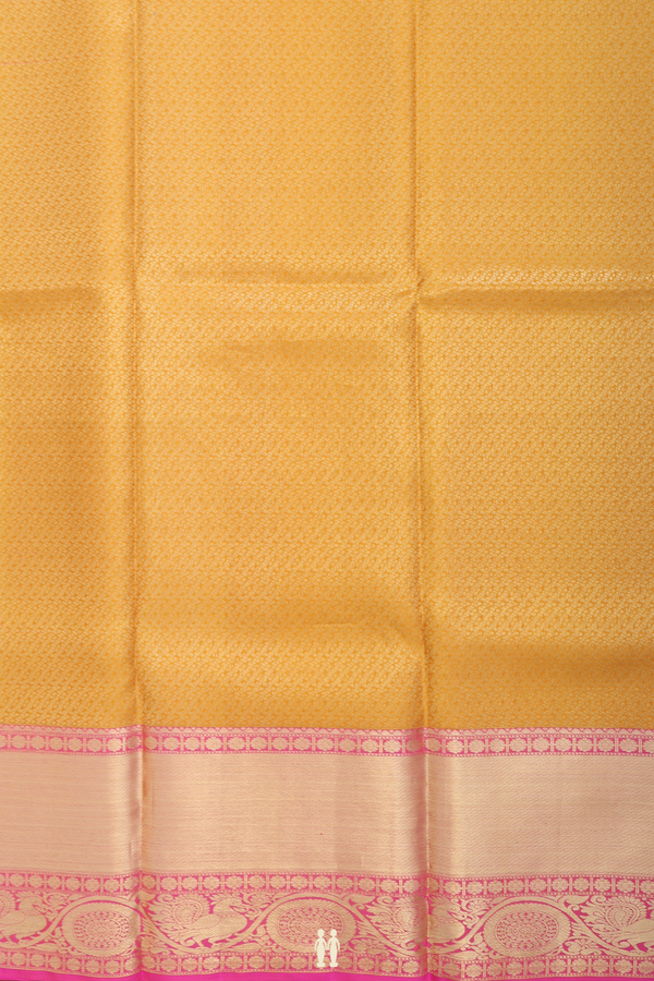 Twill Weave Border Mustard Kanchipuram Half Saree Material