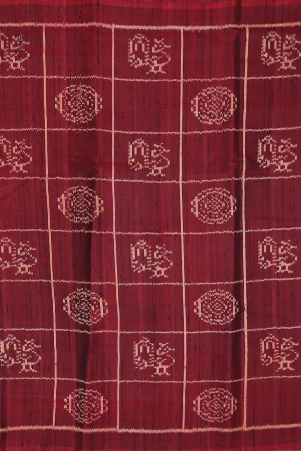 Patola Silk Saree In Maroon With Checks Design