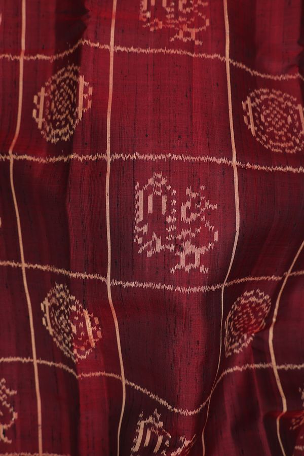 Patola Silk Saree In Maroon With Checks Design