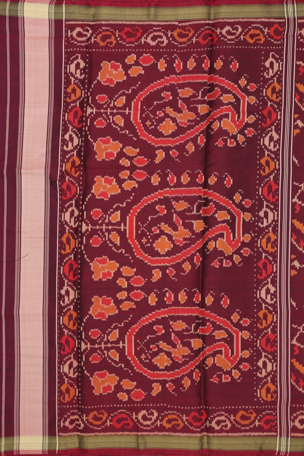 Patola Silk Saree In Maroon With Paisley Design