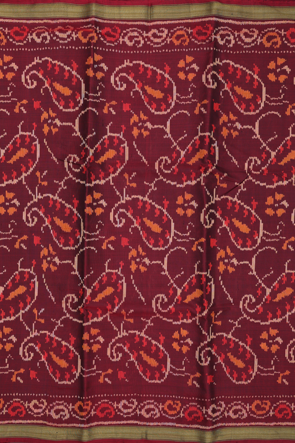 Patola Silk Saree In Maroon With Paisley Design