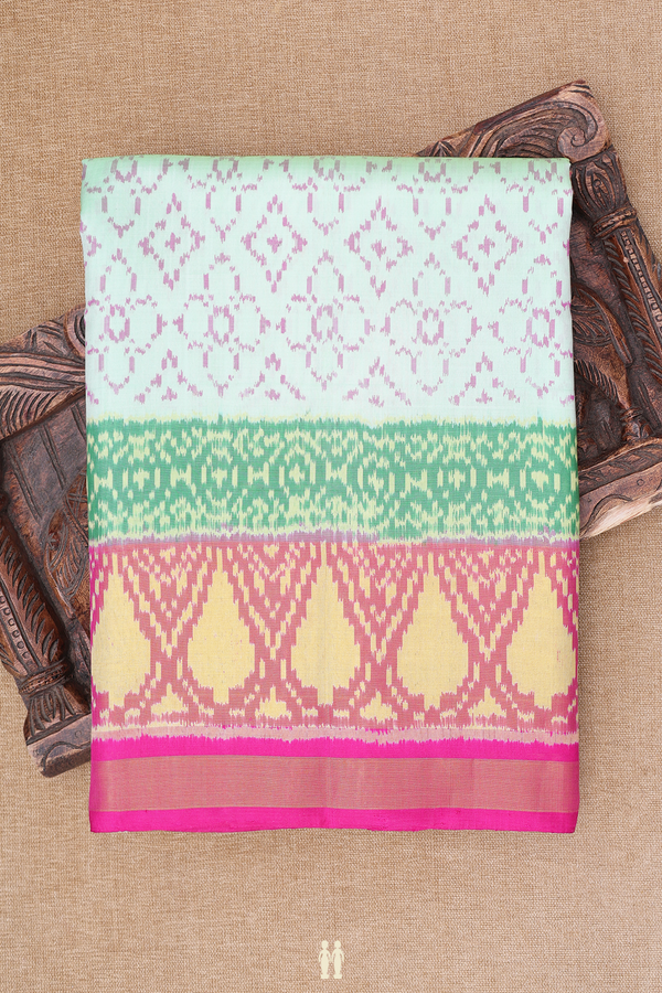 Patola Silk Saree In Mint Green With Printed Design