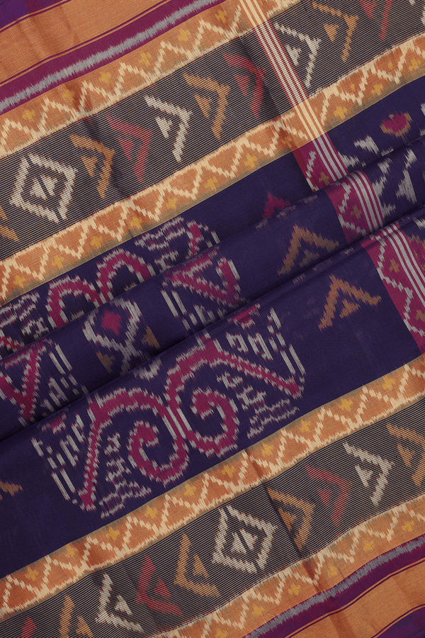 Patola Silk Saree In Navy Blue With Allover Design