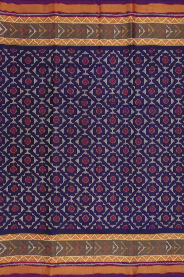 Patola Silk Saree In Navy Blue With Allover Design