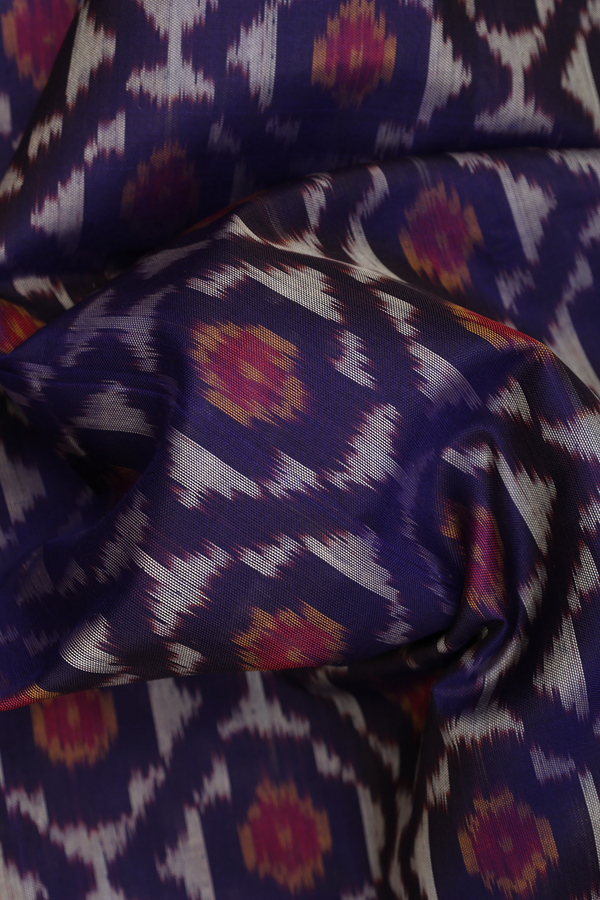 Patola Silk Saree In Navy Blue With Allover Design