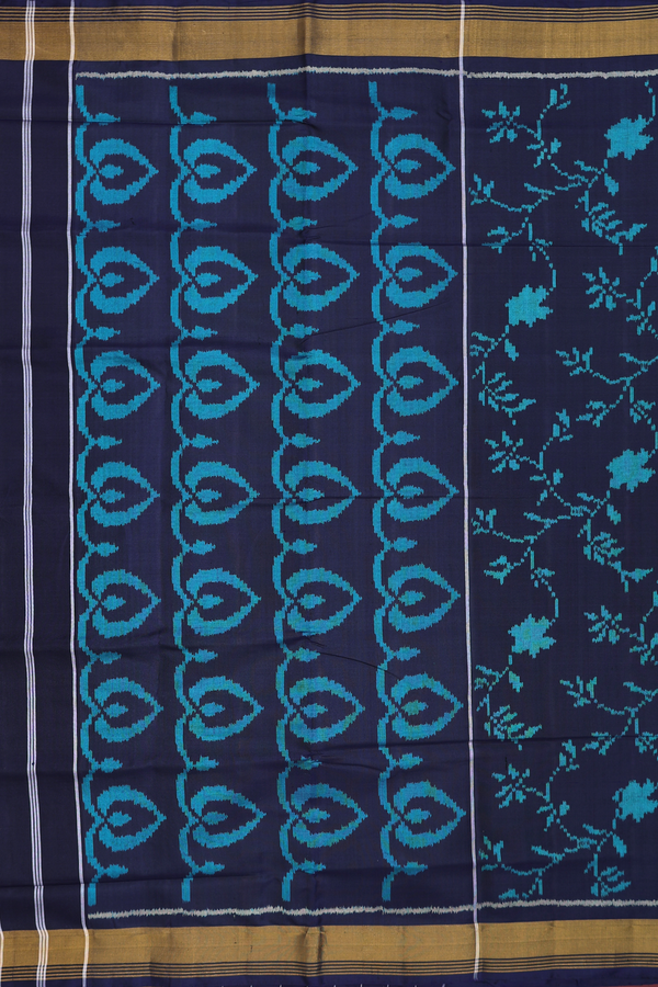 Patola Silk Saree In Navy Blue With Floral Design