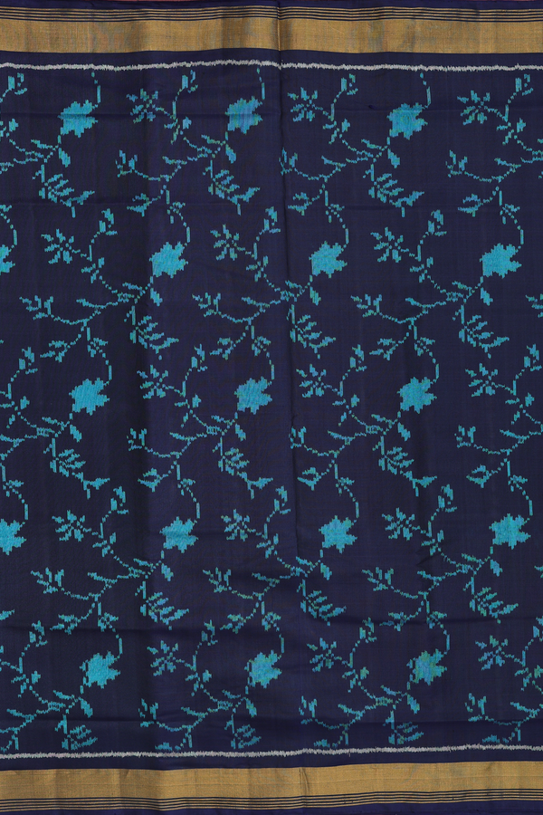 Patola Silk Saree In Navy Blue With Floral Design