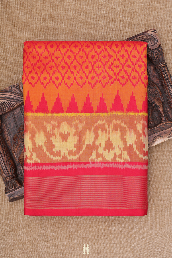 Patola Silk Saree In Orange With Diamond Design