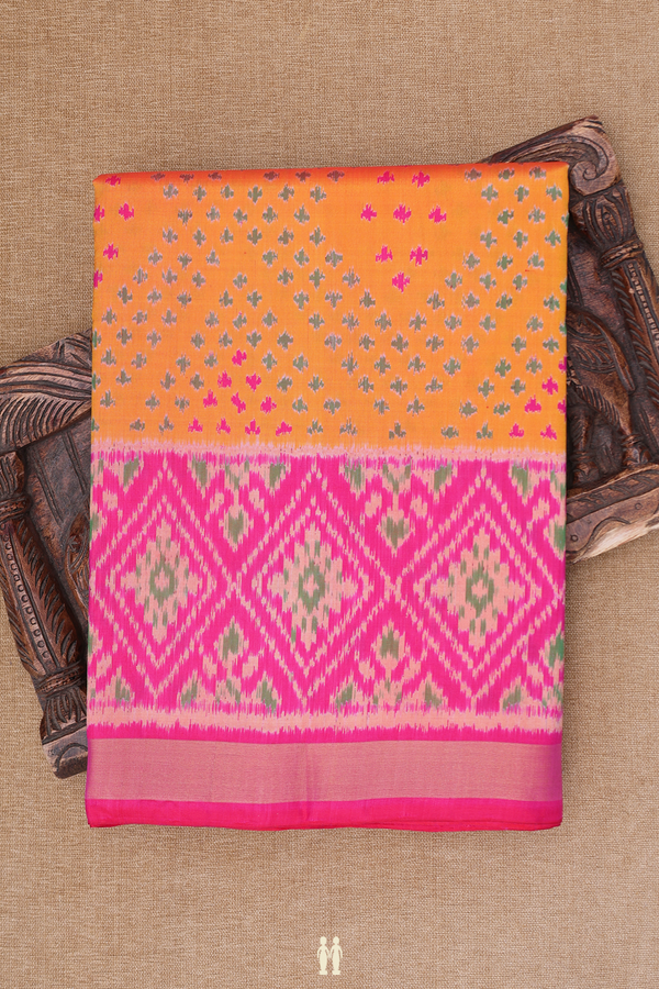 Patola Silk Saree In Orange With Diamond Design