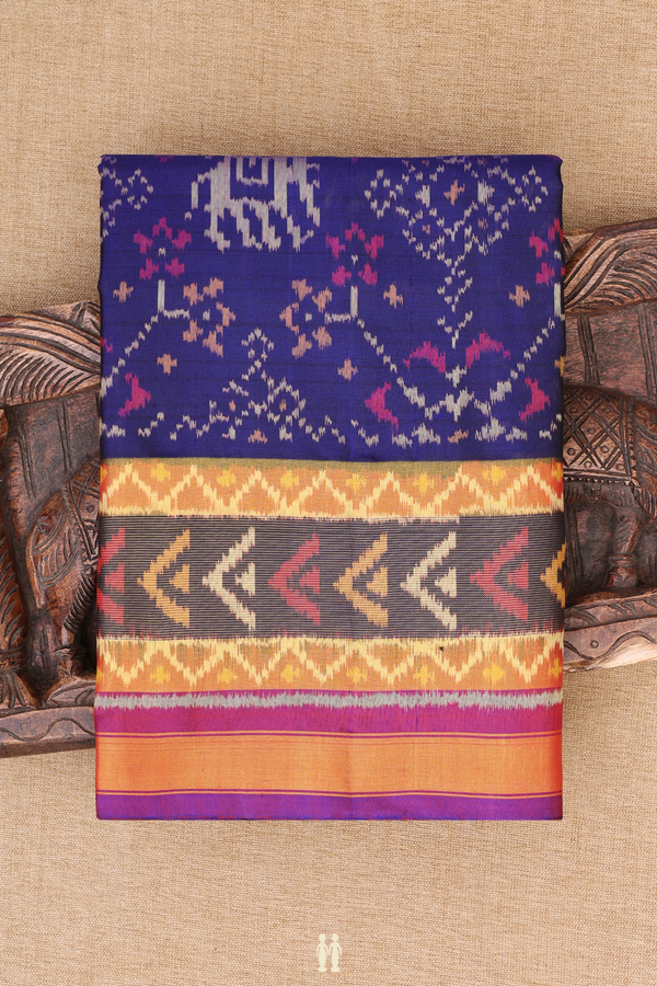 Patola Silk Saree In Oxford Blue With Elephant Design