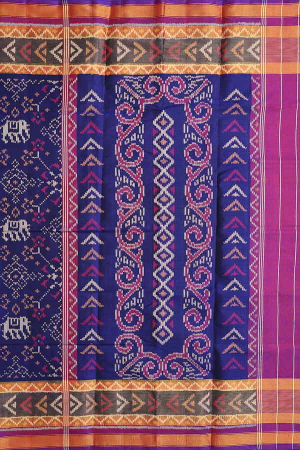 Patola Silk Saree In Oxford Blue With Elephant Design