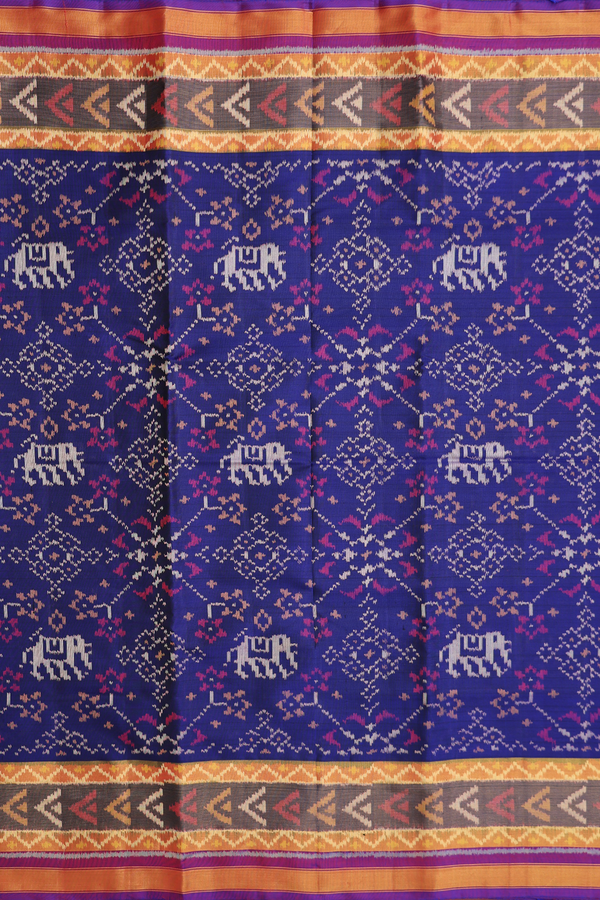 Patola Silk Saree In Oxford Blue With Elephant Design