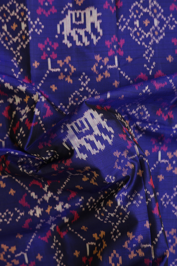 Patola Silk Saree In Oxford Blue With Elephant Design