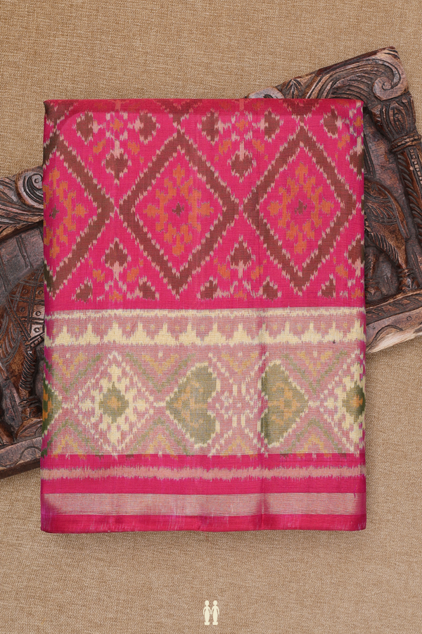 Patola Silk Saree In Peacock Green With Diamond Border