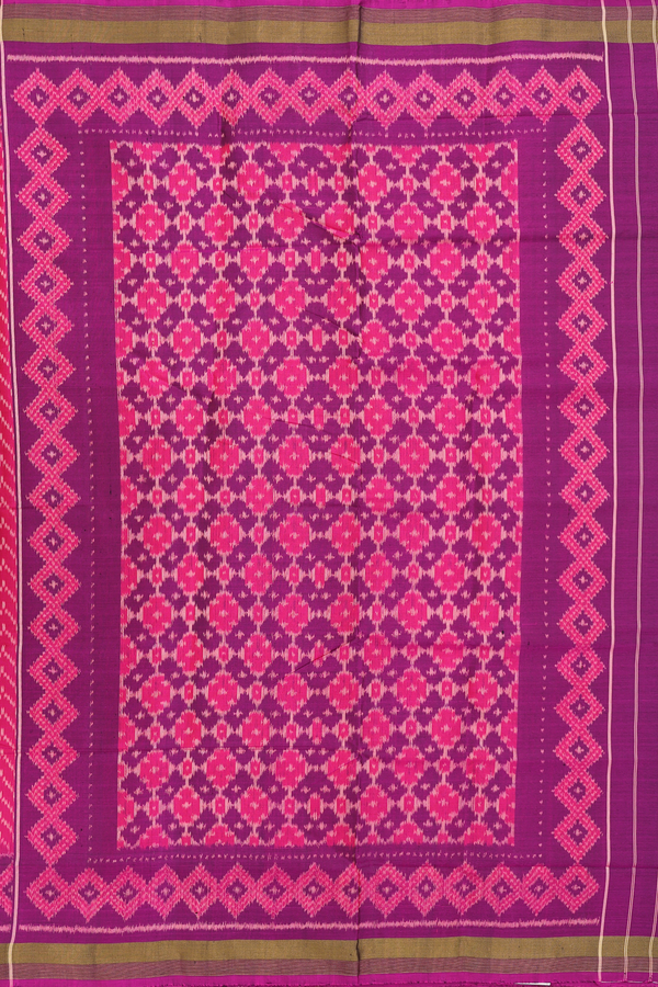 Patola Silk Saree In Pink With Chevron Design