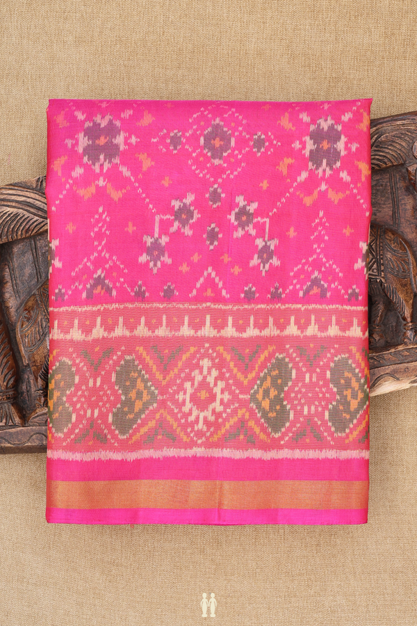 Patola Silk Saree In Pink With Ikat Design