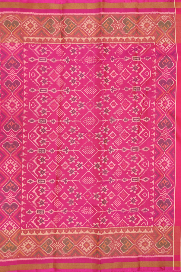 Patola Silk Saree In Pink With Ikat Design