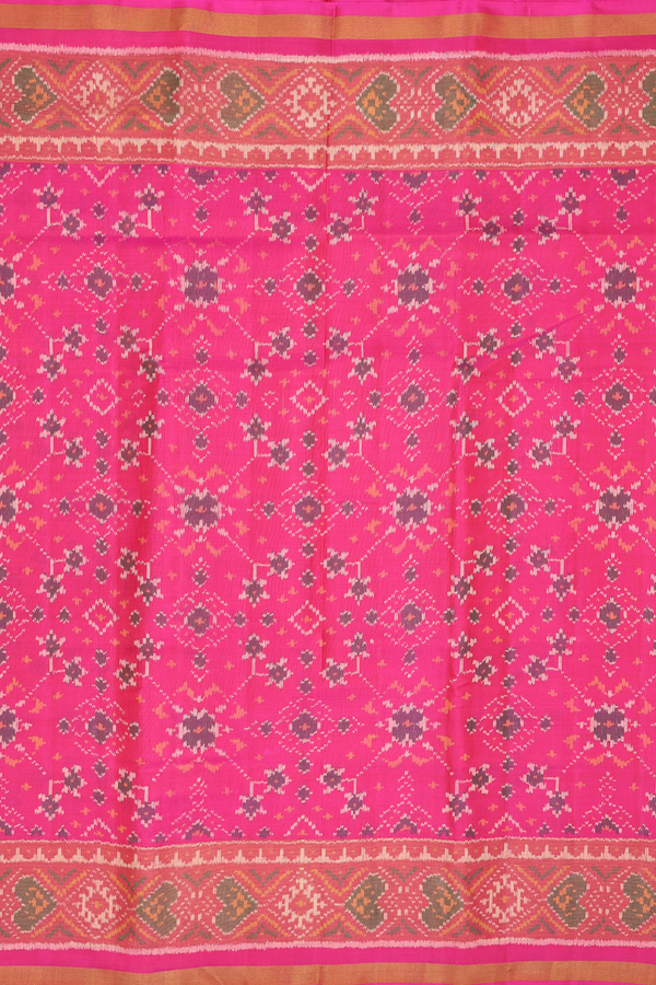 Patola Silk Saree In Pink With Ikat Design