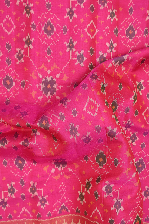 Patola Silk Saree In Pink With Ikat Design