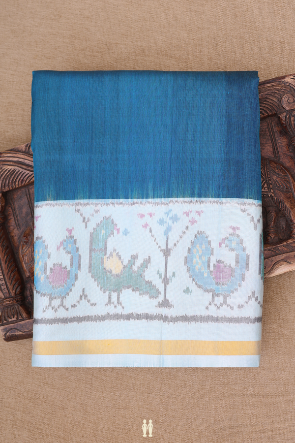 Patola Silk Saree In Plain Capri Blue With Contrast Border