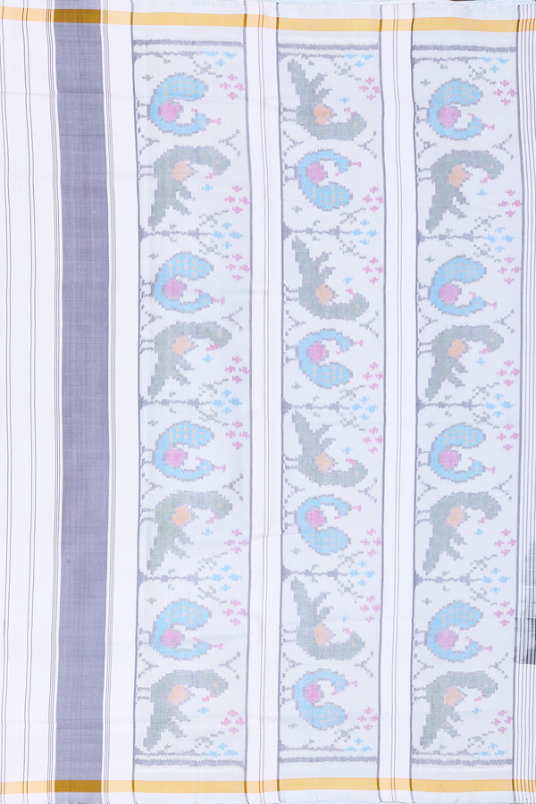 Patola Silk Saree In Plain Capri Blue With Contrast Border