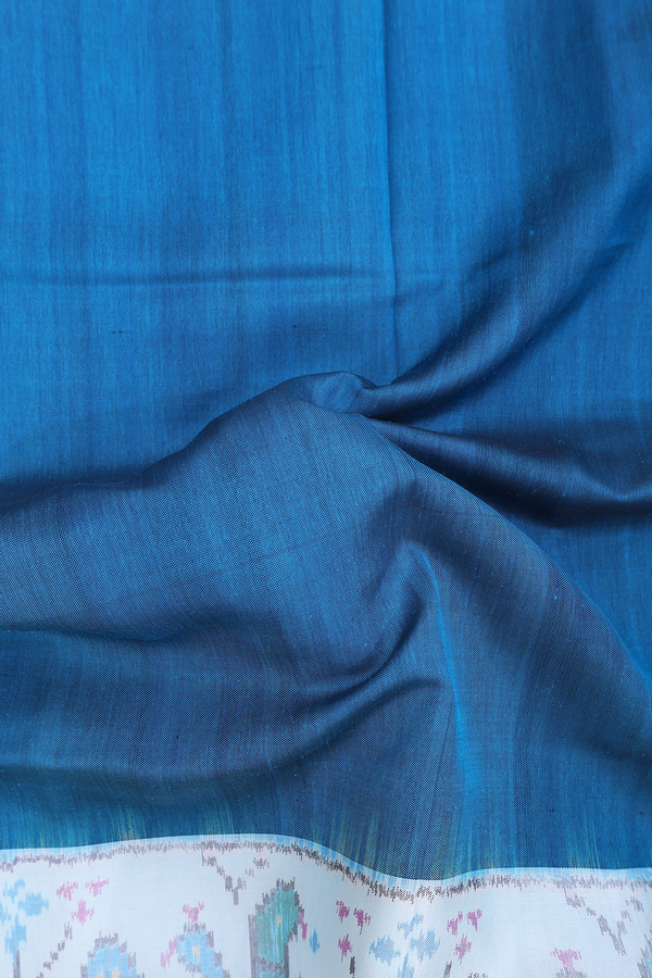Patola Silk Saree In Plain Capri Blue With Contrast Border