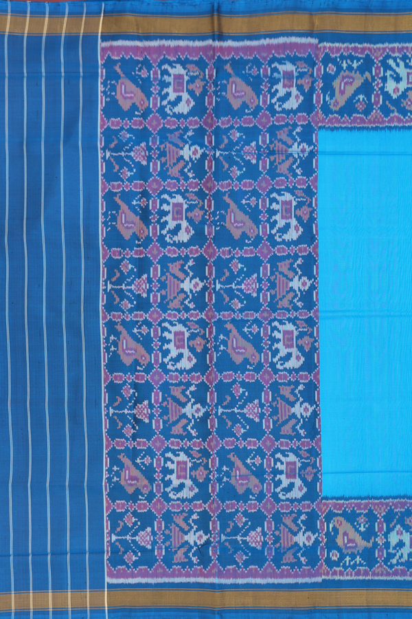Patola Silk Saree In Plain Deep Sky Blue With Printed Border