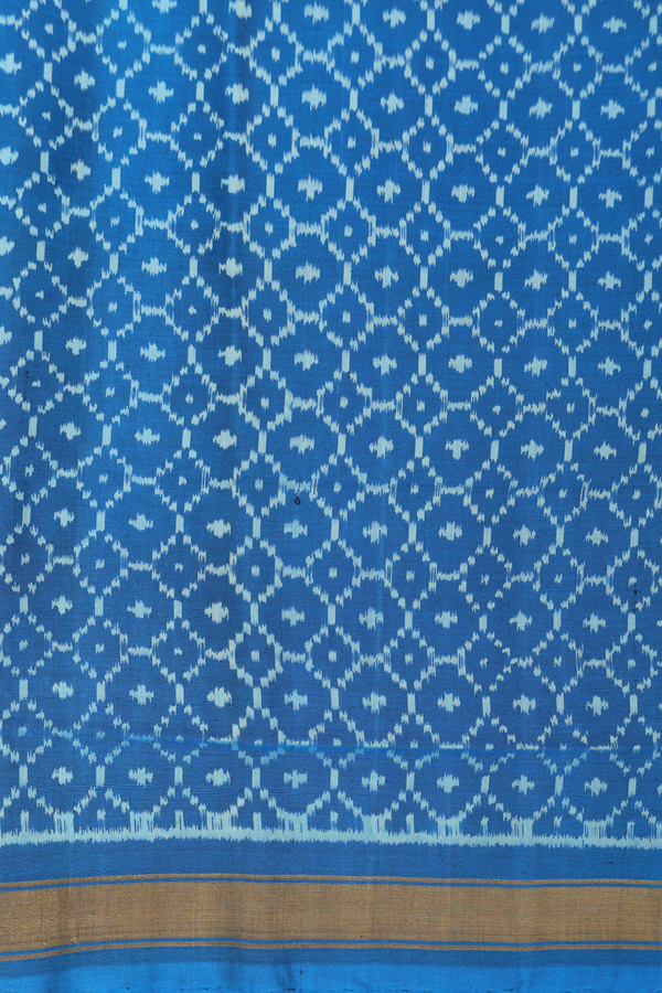 Patola Silk Saree In Plain Deep Sky Blue With Printed Border