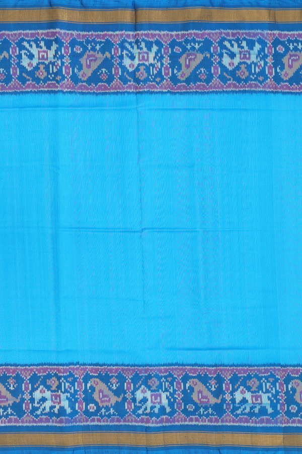 Patola Silk Saree In Plain Deep Sky Blue With Printed Border