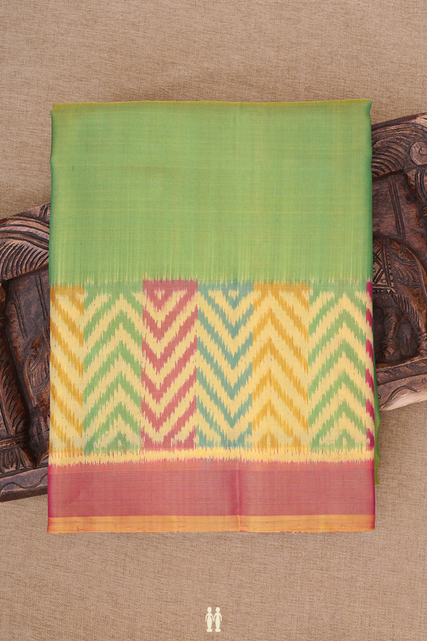 Patola Silk Saree In Plain Green With Contrast Border