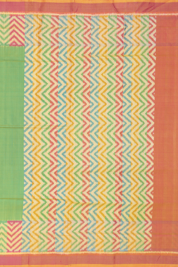 Patola Silk Saree In Plain Green With Contrast Border