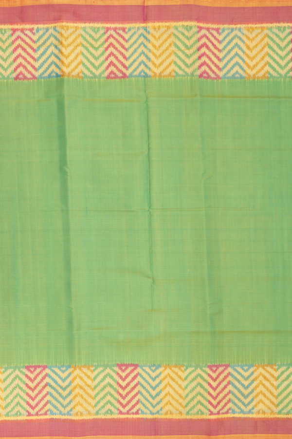 Patola Silk Saree In Plain Green With Contrast Border
