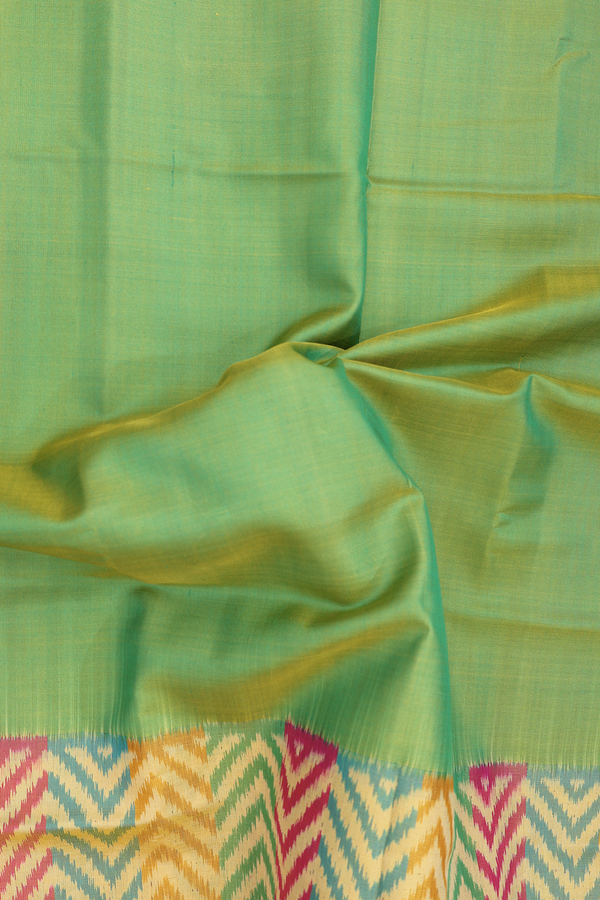 Patola Silk Saree In Plain Green With Contrast Border